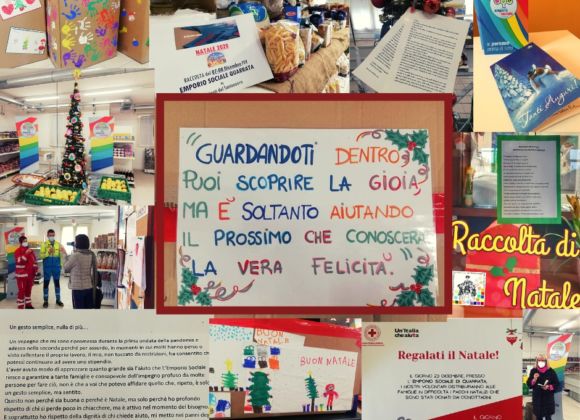 collage di foto delle donazioni di natale per l'emporio sociale